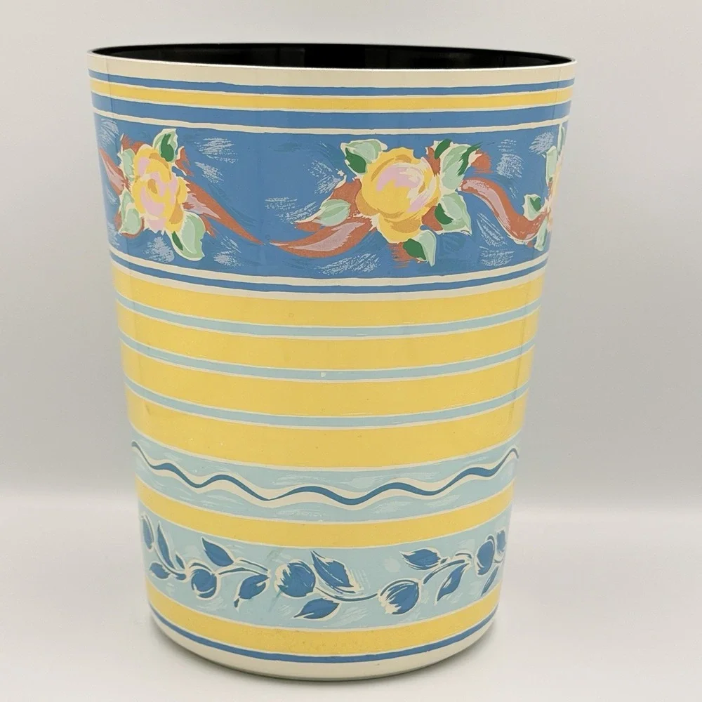 VTG 90s Croscill Floral Wastebasket Retro Trash Can Plastic Grandmillennial